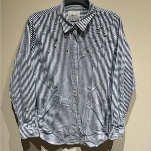Rails blue and white striped button down top with pearl accents size medium